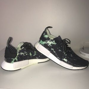 mint green and black prime knit nmds